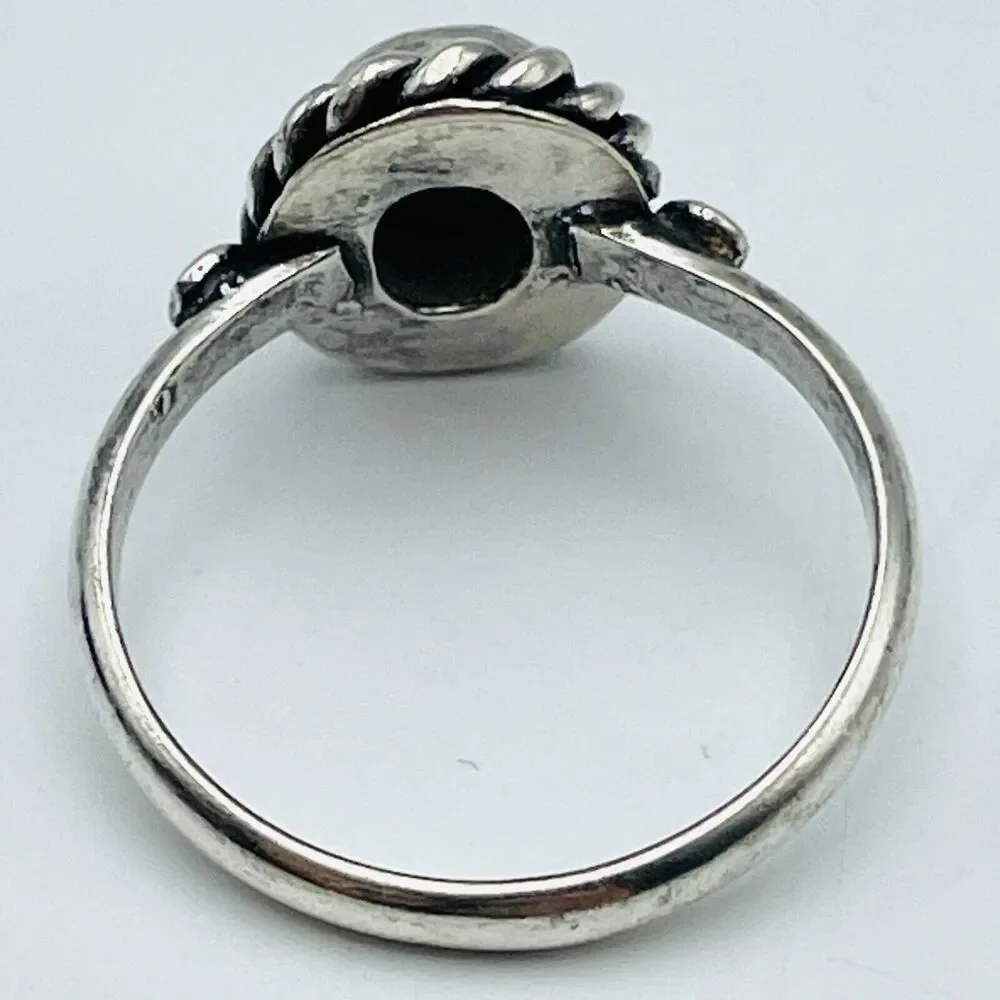 Sterling Silver Rope Bezel Ring FAS 925 US Size 6 Green Cabochon Malachite Look